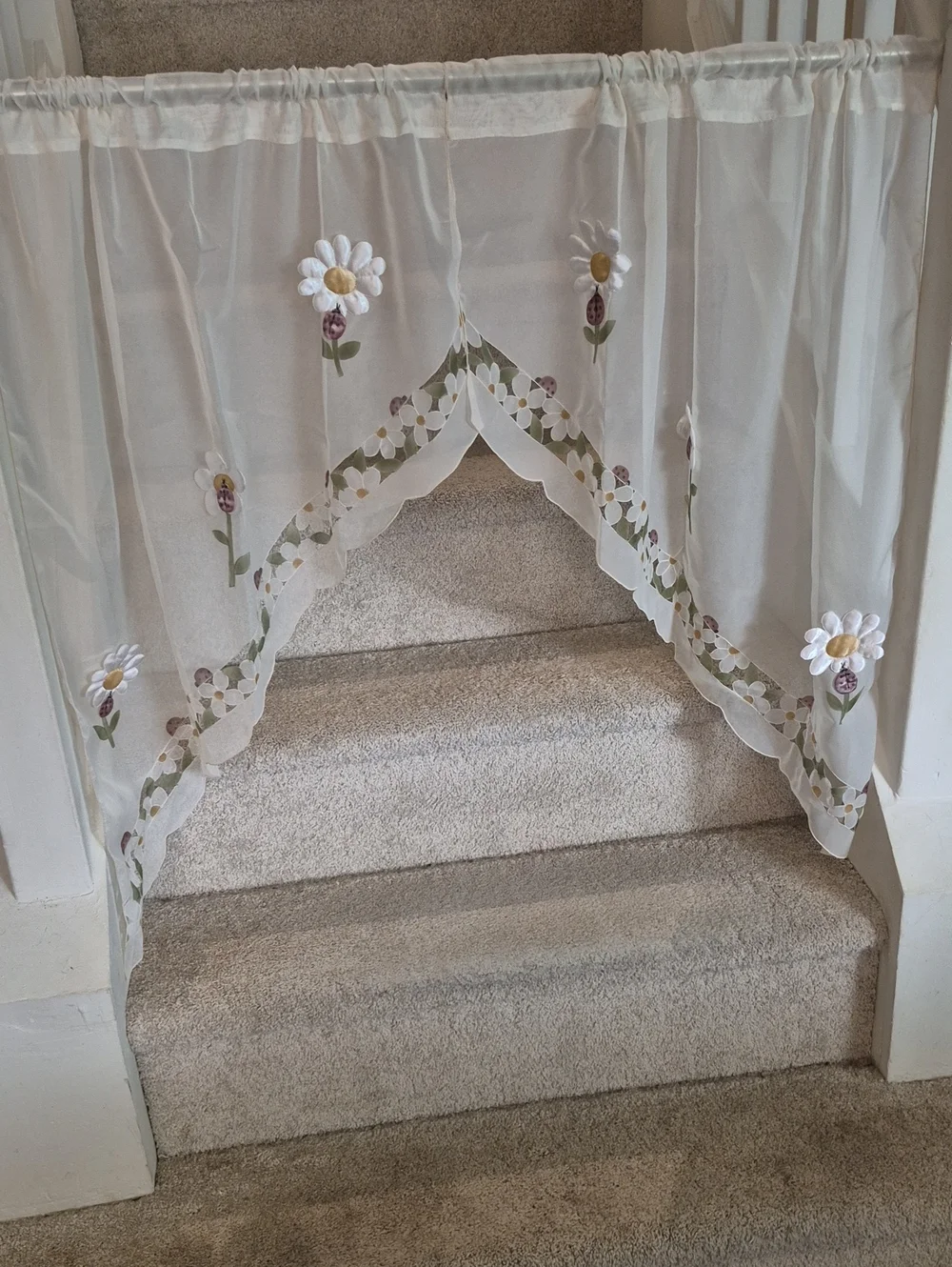 Embroidered Daisy Sheer Swag Curtain - White